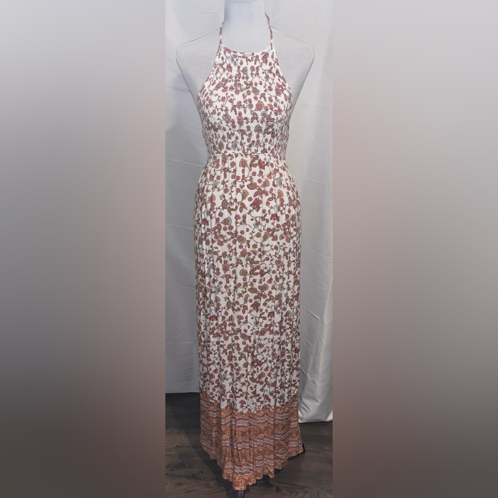 Floral Halter Maxi Dress with Smocked Bodice